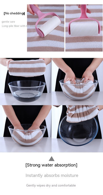 Coral Fleece Wide Striped Edge Soft Absorbent Thickening Lint-free Face Washing At Home Towels