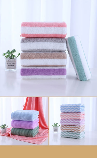 Coral Fleece Wide Striped Edge Soft Absorbent Thickening Lint-free Face Washing At Home Towels