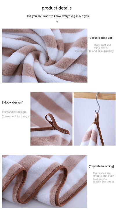 Coral Fleece Wide Striped Edge Soft Absorbent Thickening Lint-free Face Washing At Home Towels